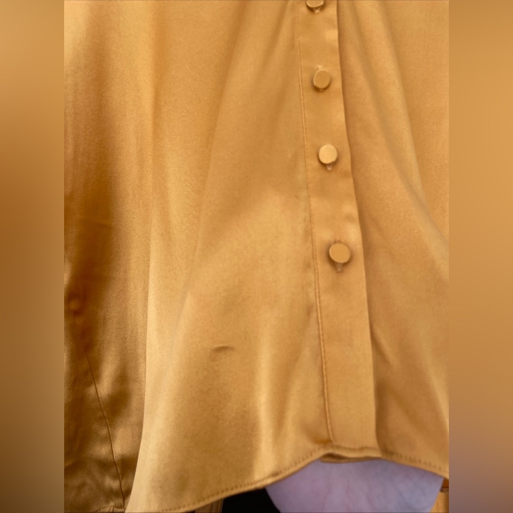 White House Black Market Silk Vintage Gold Blouse Size Large - Picture 5 of 6